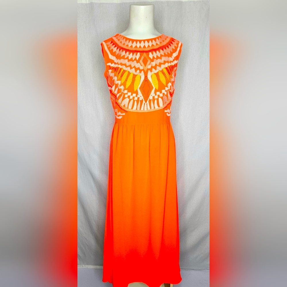 Gianni Bini‎ Vacation Resort Orange Dress w Pink & Yellow Embroidery 8